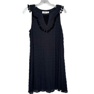 Vineyard Vines Black Sleeveless Pom Pom Trim summer Cotton Dress Small